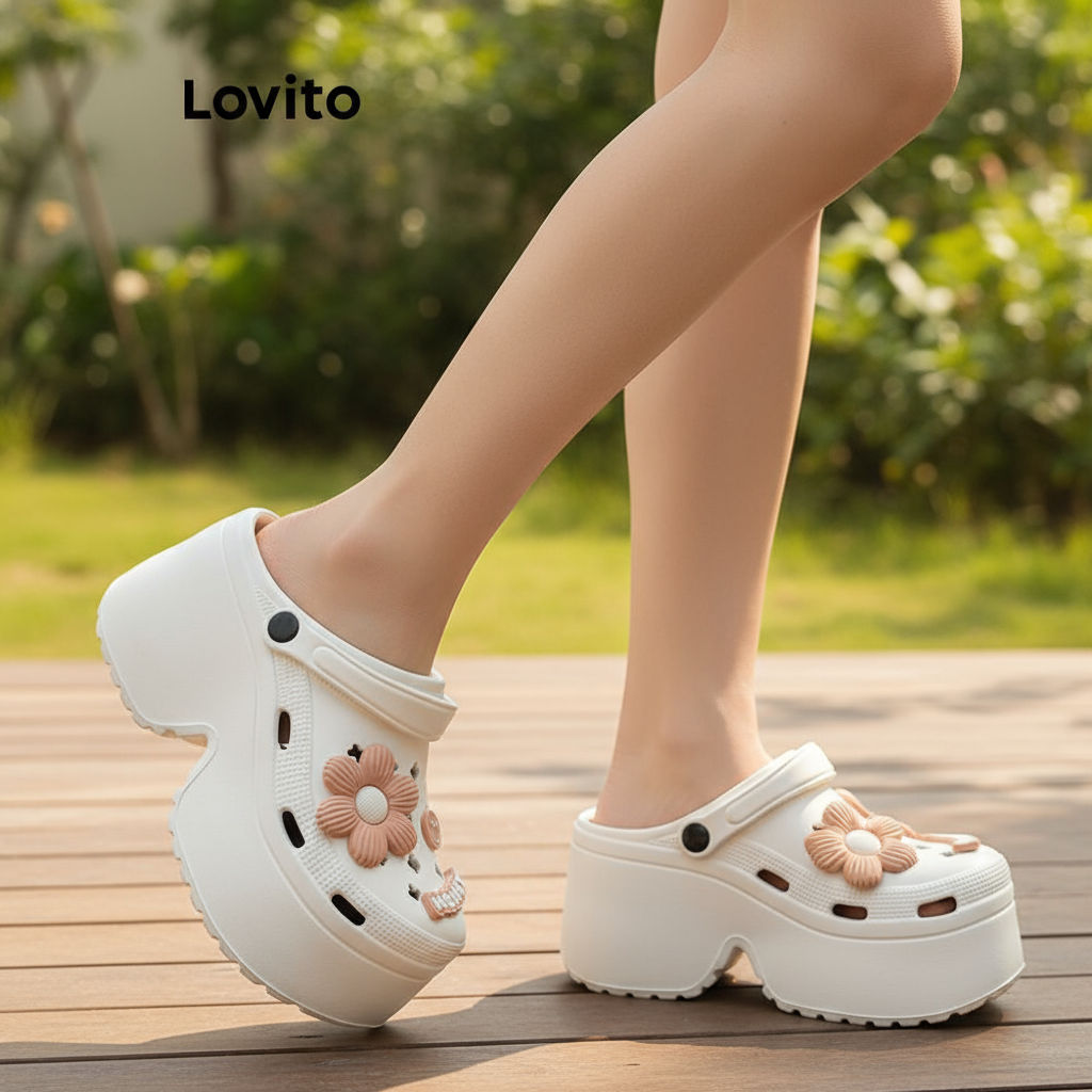 Lovito Casual Feminina 9 cm Solado Grosso Sandália Plana LFA60336 em Oferta na Shopee