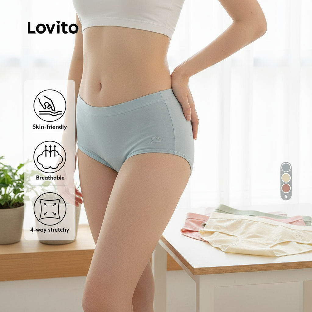 Lovito Calcinha Feminina Casual Confortável Elástica e Respirável 4D Pele Amigável LNA41022 em Oferta na Shopee