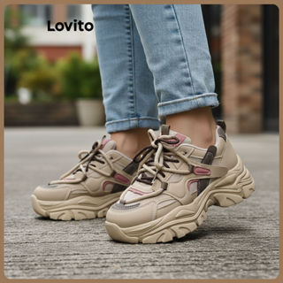 Lovito Tênis Casual Feminino em Malha Respirável com Cadarço e Sola Grossa Estilo Retrô LFA43373 em Oferta na Shopee