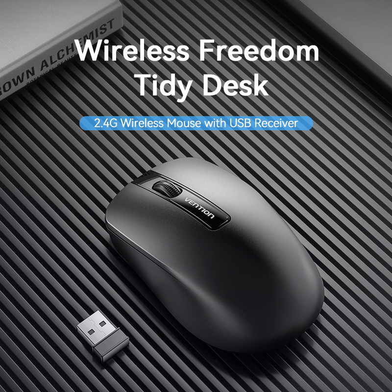 Mouse Ergonômico Vention ABS preto, 1200 DPI, universal para Windows e macOS