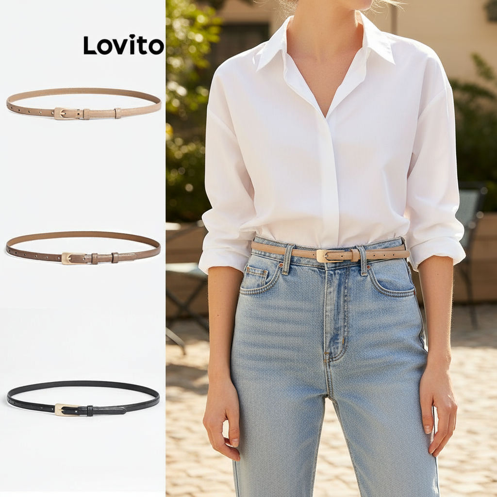 Lovito Cinto de Metal Básico para Mulheres L60AD099 em Oferta na Shopee