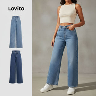 Lovito Calça Jeans Feminina Casual com Bolsos, Modelagem Lisa - L118ED181 em Oferta na Shopee