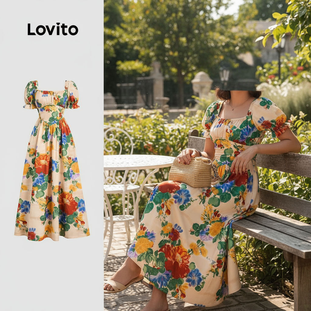 Lovito Elegante Estrutura Floral Linha Cruzada Primavera/Verão Vestido Multicolorido Para Mulheres L134LD202\6 em Oferta na Shopee