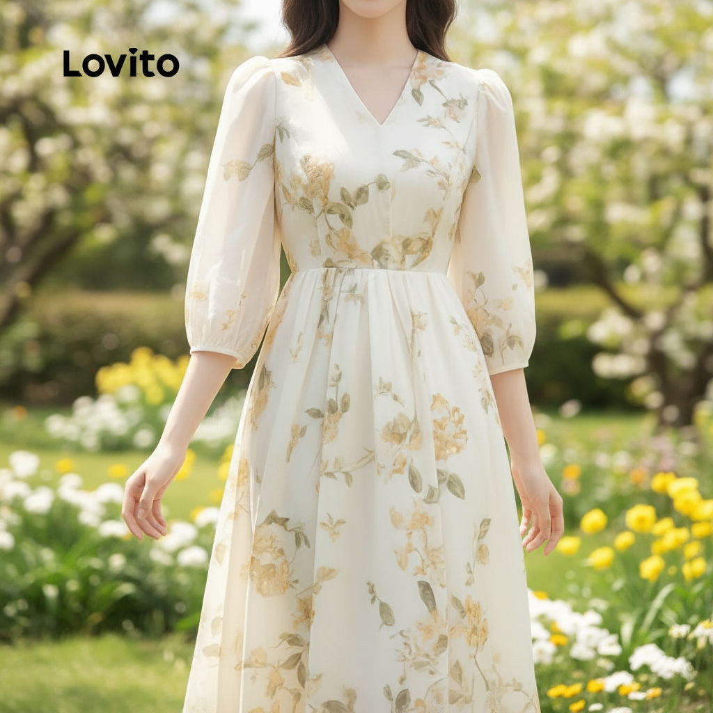 Lovito Vestido Casual Natal Zíper Toque Suave Primavera Verão Feminino L145LD078 em Oferta na Shopee