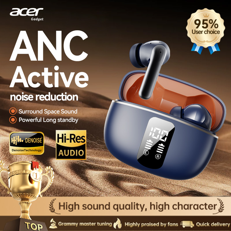 Fones de ouvido Acer OHR640 com microfone, fones Bluetooth com cancelamento de ruído ativo (ANC), fones de ouvido sem