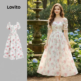 Lovito Vestido Feminino Casual com Botão, Zíper e Cadarço para Primavera/Verão LBL27389 em Oferta na Shopee