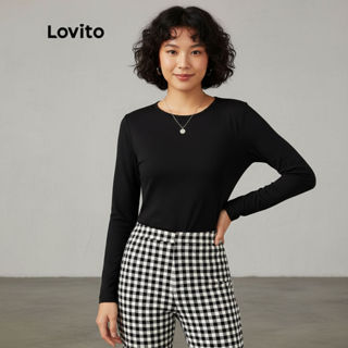 Lovito Camiseta Feminina Casual Lisa Gola Redonda Manga Longa L21LT009 Preto em Oferta na Shopee