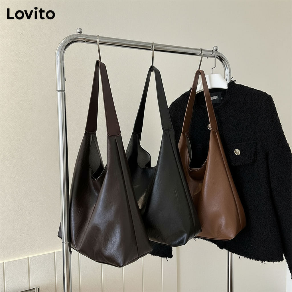 Lovito Bolsa Feminina Casual Leve Grande Capacidade Botão Liso e Elegante Ombro LFA45470 em Oferta na Shopee
