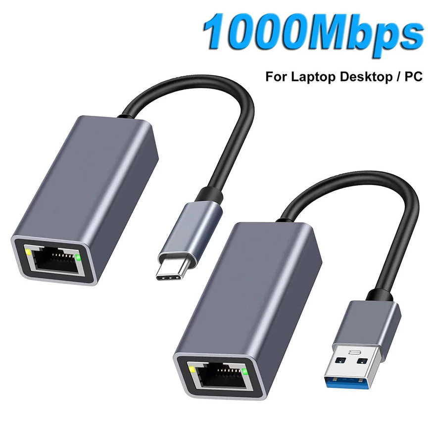 Adaptador USB 3.0 para RJ45 Gigabit Ethernet para MacBook, PC, Windows, USB-C Tipo C