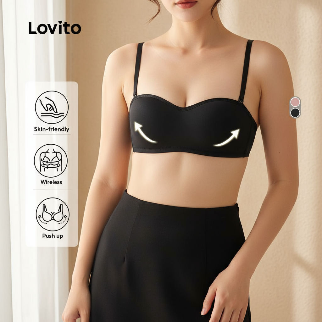 Lovito Sutiã Sem Aro Push Up Alças Removíveis Sem Costura L16X253 em Oferta na Shopee