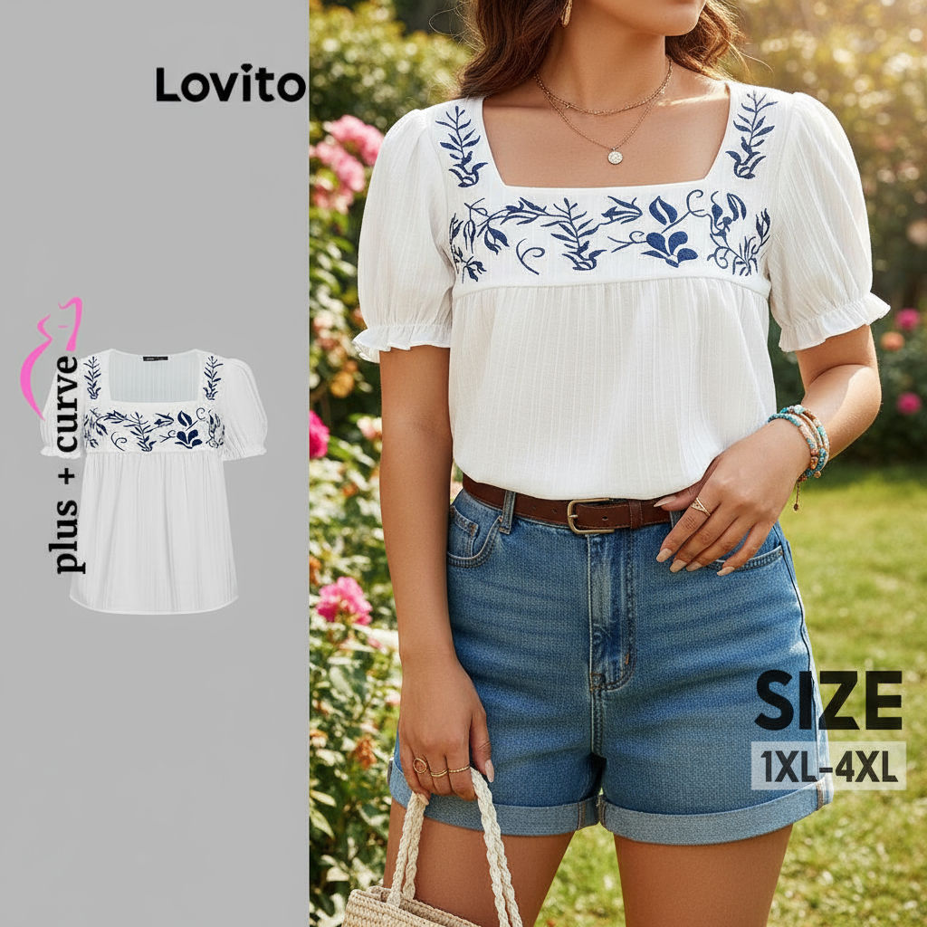 Lovito Refine Blusa Boho Feminina Plus Size Curva LBL17779\6 em Oferta na Shopee