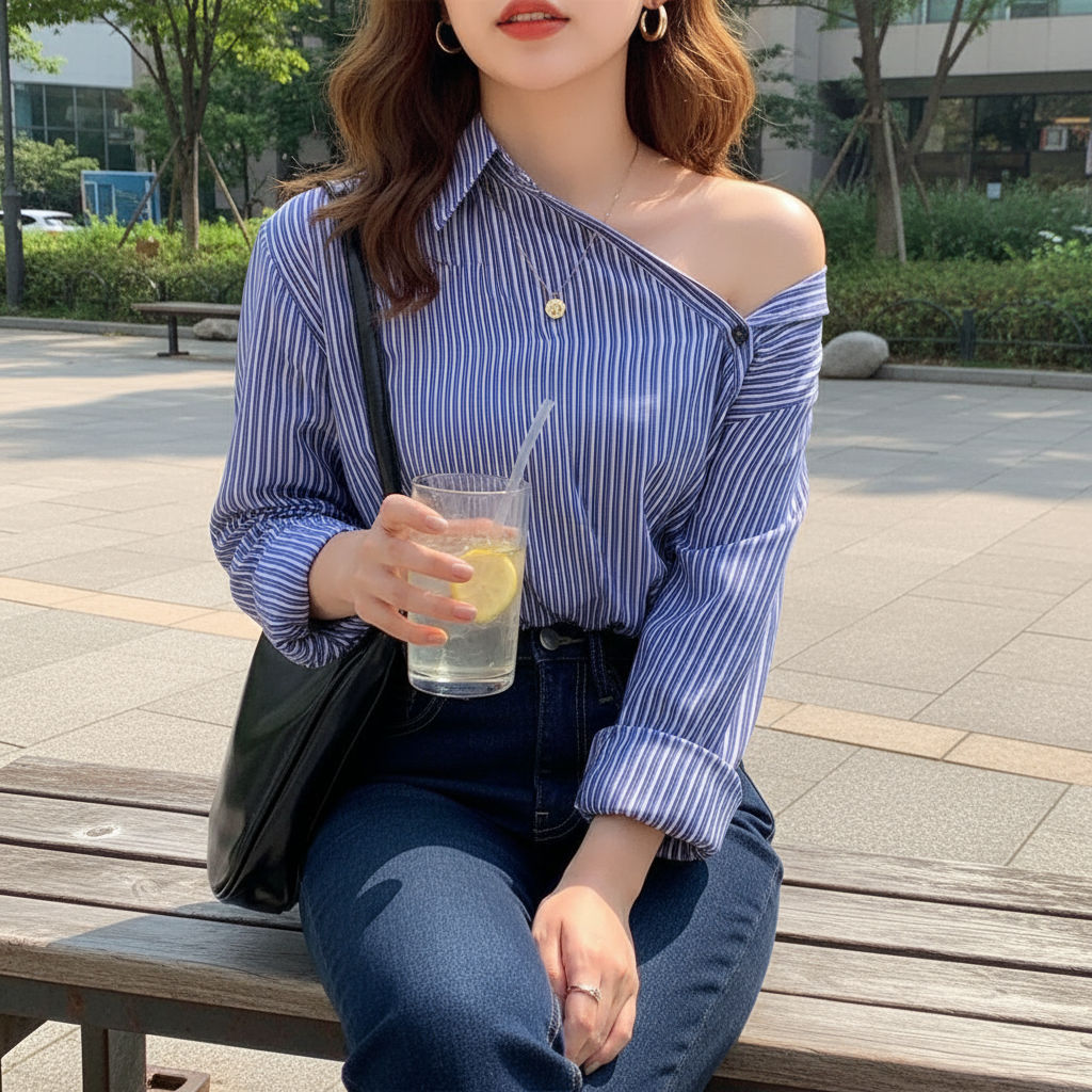 Lovito Blusa Listrada Casual com Botões Assimétricos para Mulheres L99ED1021\6 em Oferta na Shopee