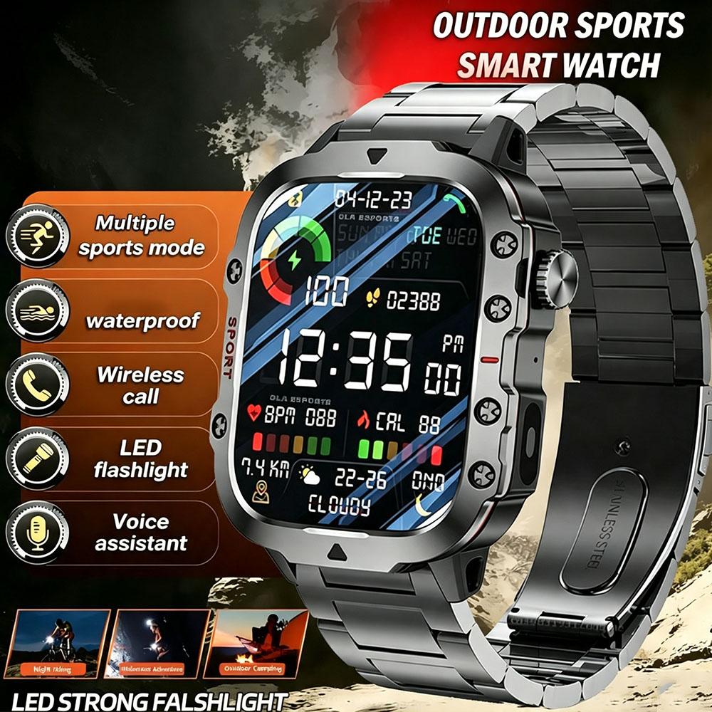 2026 Novo Relógio Inteligente Masculino Lanterna Monitor De Sono 3ATM À Prova Dwaterproof Água Bluetooth Chamada Esporte