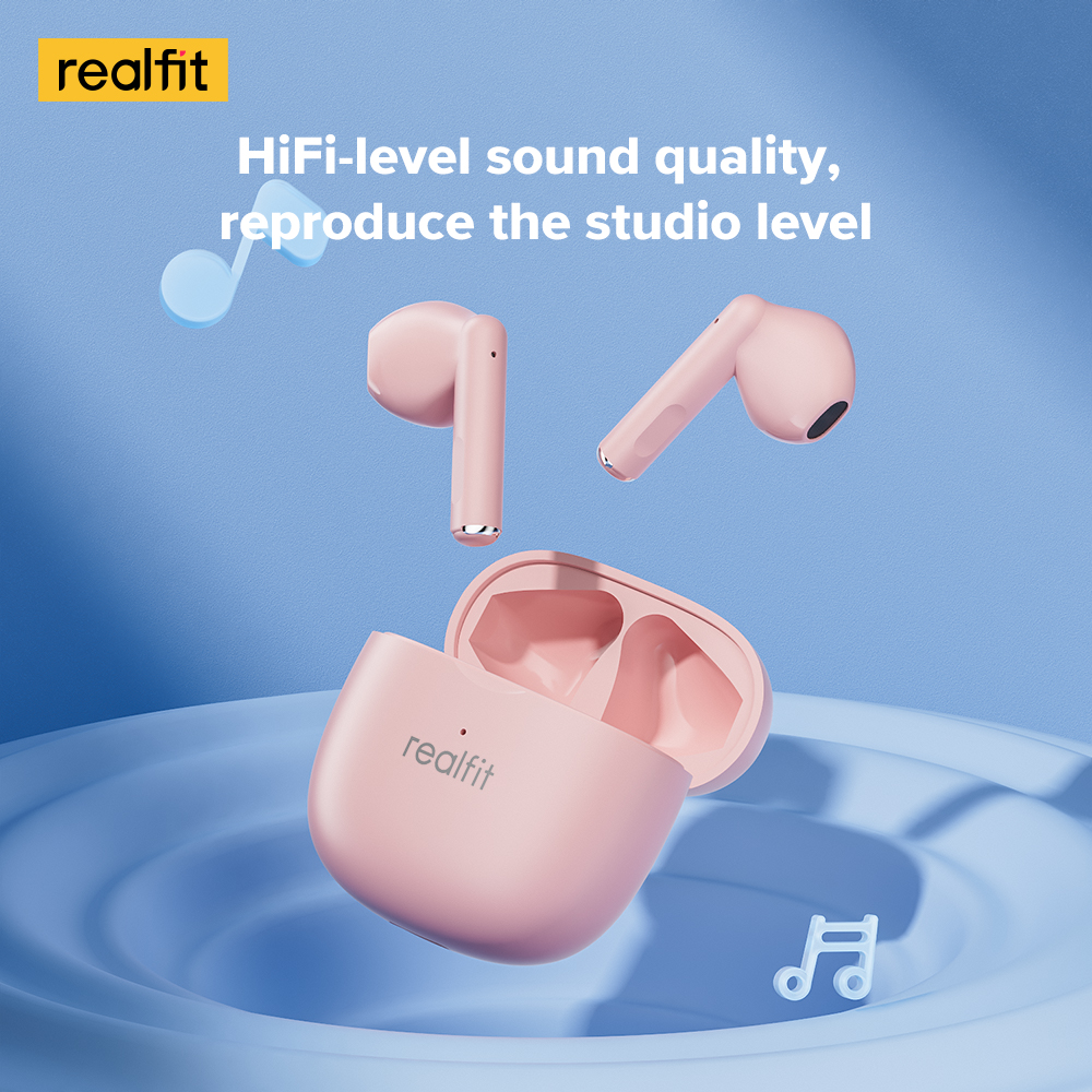 Realfit F1 TWS Fones de Ouvido Bluetooth com Design Fofo de Desenho Animado, Opções Coloridas, BT5.3, Design Mini Sem