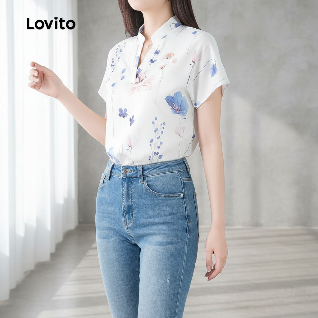 Lovito Blusa Feminina Casual Estampa Floral L132ED444