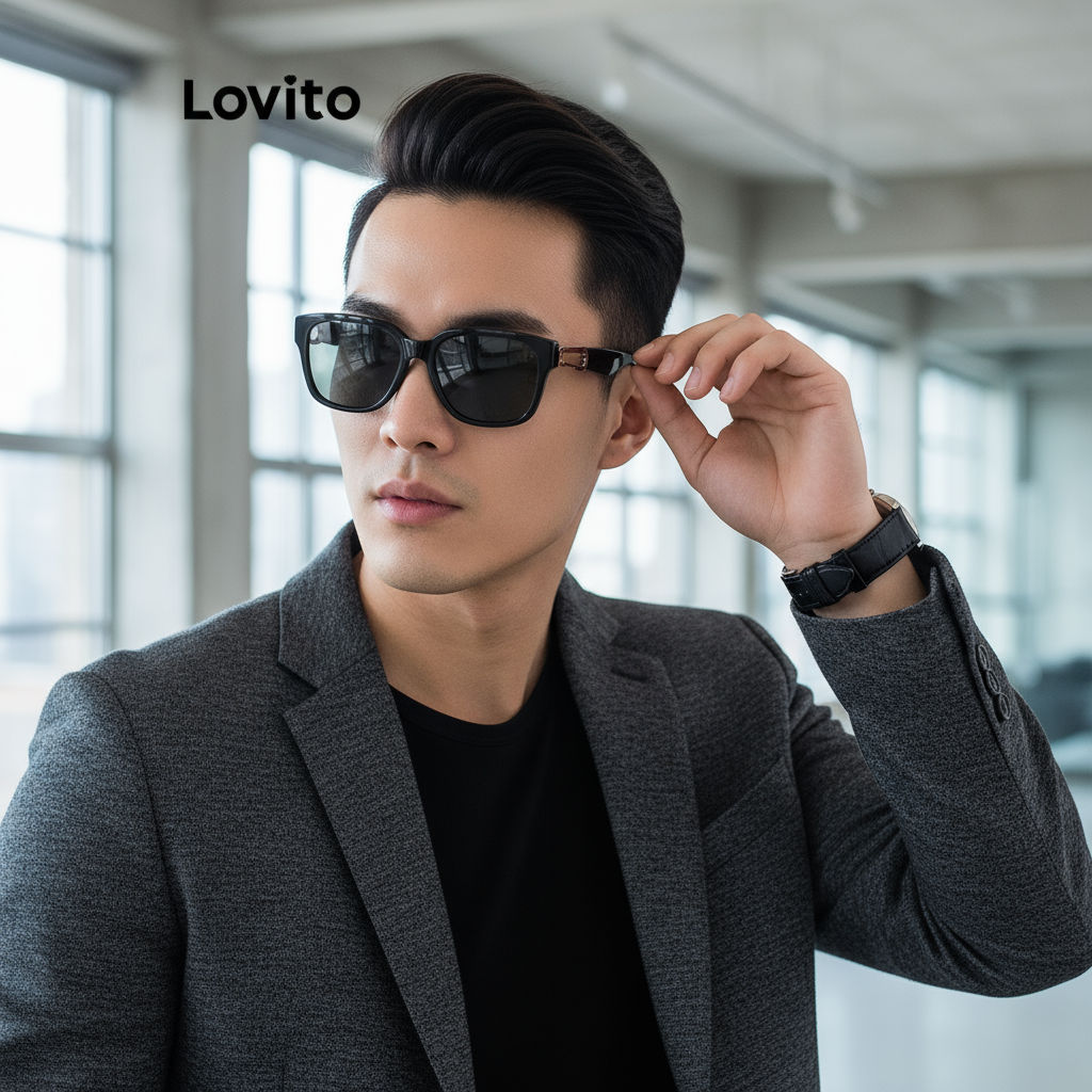 (Trendy2) Lovito Óculos De Sol Casuais De Metal Liso Para Mulheres LFA08048 (Preto) em Oferta na Shopee