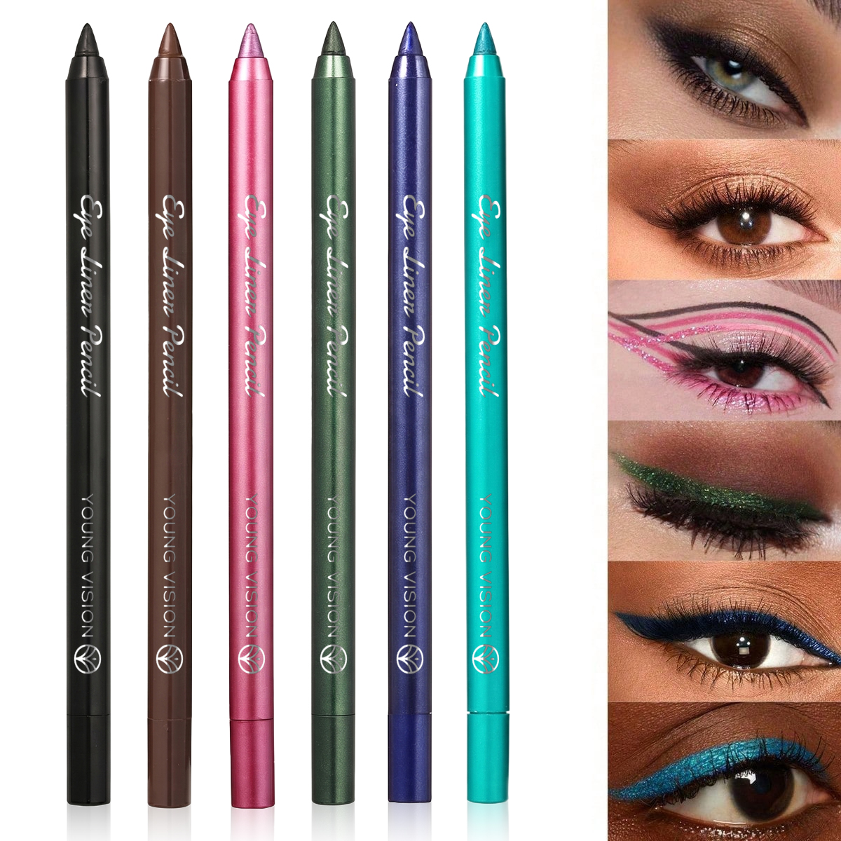 Conjunto de 6 bastões de sombra de olhos brilhantes afiáveis: pérola, 3 em 1, delineador, sombra de olhos e iluminador
