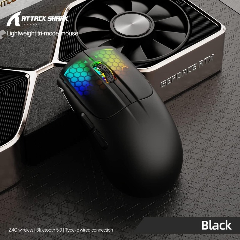 Mouse Gamer Leve Attack Shark X5, conexão tripla 2.4G/Bluetooth/USB-C, iluminação RGB, recarregável, para PC e notebook — imagem 2 de 2