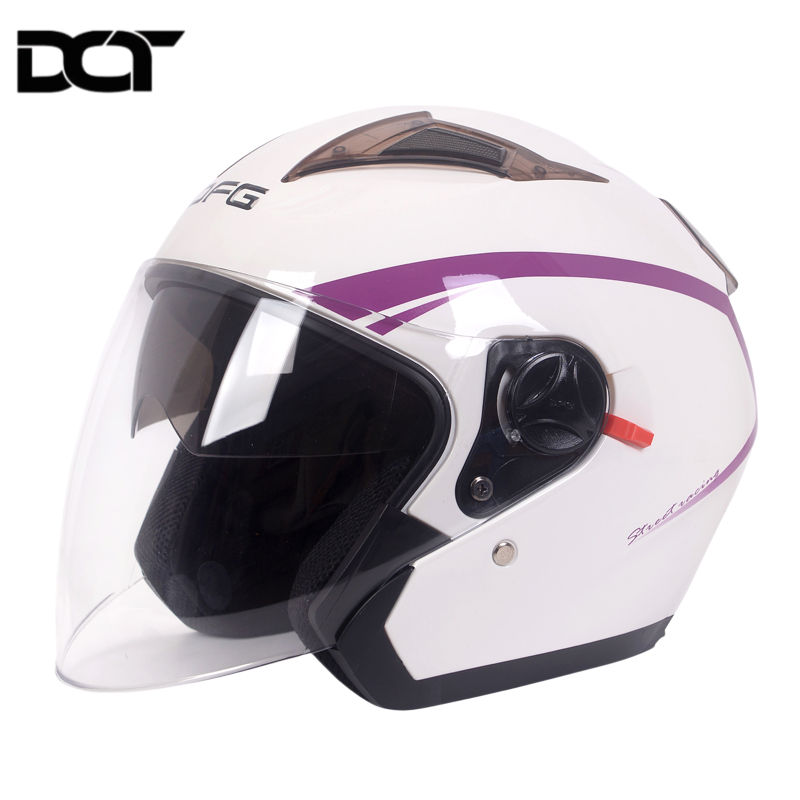 Capacete de moto DOT, capacete de 3/4 aberto com viseira dupla, capacete scooter com ventilação superior, capacete de