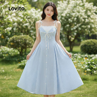 Lovito Vestido Casual Feminino de Renda para Primavera/Verão Azul L144AD305 em Oferta na Shopee