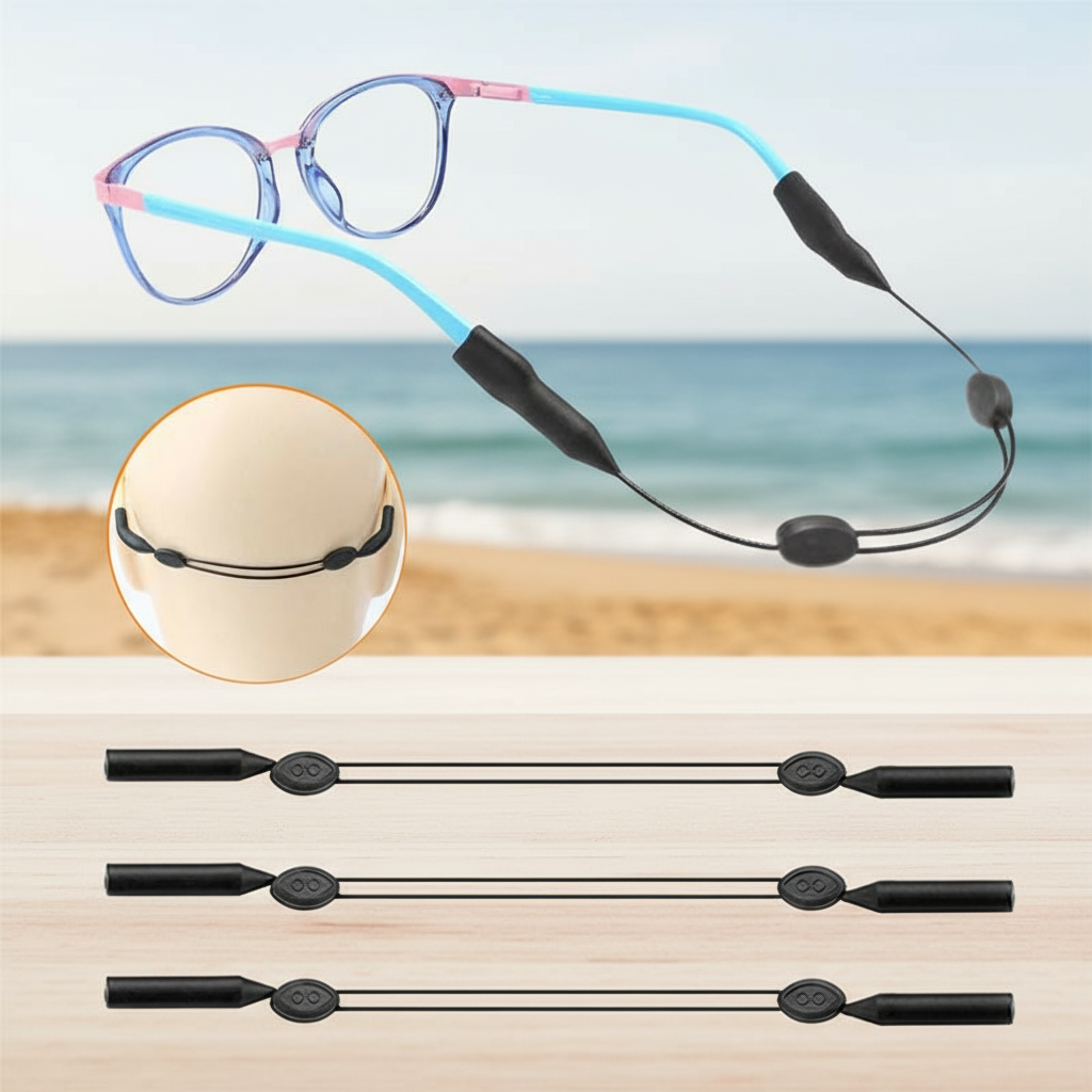  Alça ajustável para óculos masculino e feminino, cordão de silicone esportivo antiderrapante para suporte de óculos de