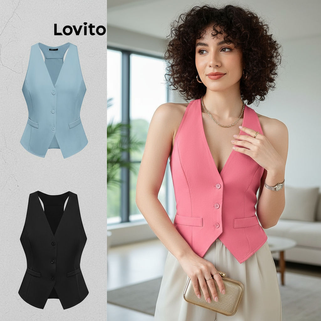 Lovito Elegante Top Tank com Botões Frontais para Mulheres L80ED157\5 em Oferta na Shopee