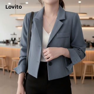 Lovito Blazer Feminino Casual com Botão e Bolso Liso - LNE36029 (Cáqui, Cinza, Off-White, Preto) em Oferta na Shopee