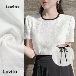 Blusa Feminina Lovito Elegante Encadernação Gravata e Laço nas Costas Tecido Texturizado para Verão/Primavera L129AD1038