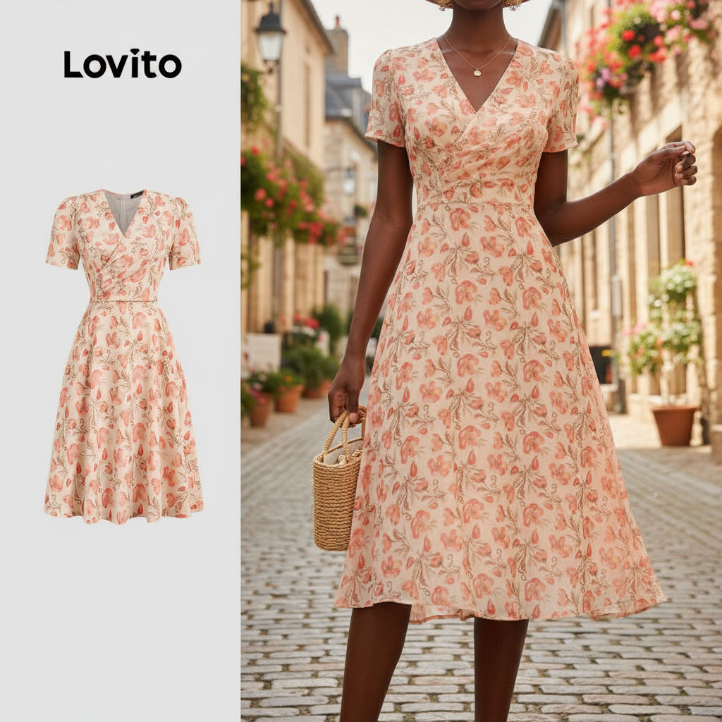 Lovito Vestido Boho Feminino em Laranja Queimado com Estampa Floral para Primavera/Verão L134ED780 em Oferta na Shopee