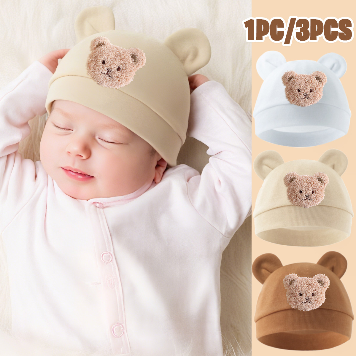 Uma linda touca de bebê urso para recém-nascidos, uma touca macia e quente para proteger a cabeça, adequada para uso