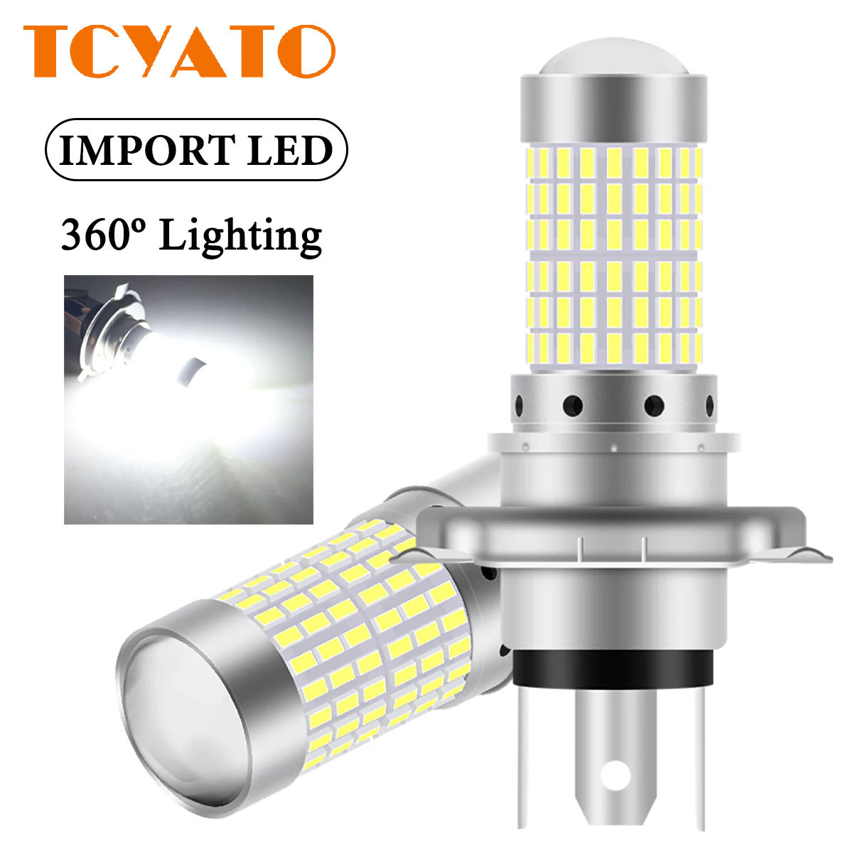 TCYATO 1PCS 144SMD H4 P15D BA20D Lâmpadas de Farol de Moto Branca 12v LED Farol de Neblina Holofote Plug and Play