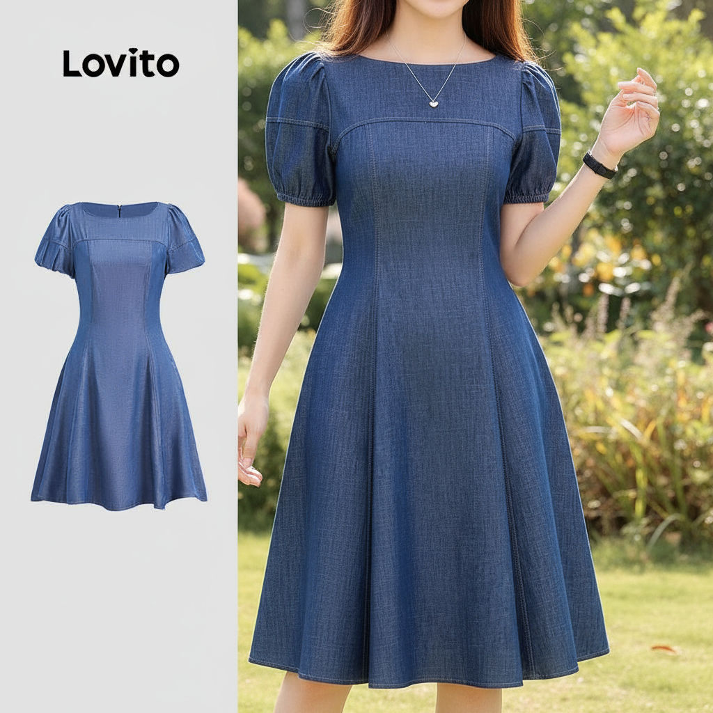 Lovito Vestido Feminino Casual Liso com Zíper L131LD1376 em Oferta na Shopee