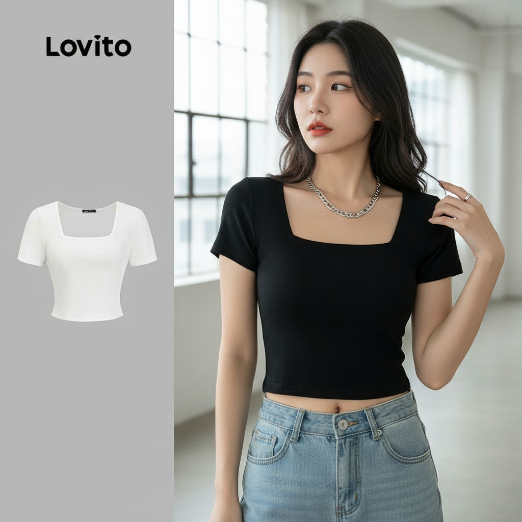 Lovito Blusa Feminina Casual Lisa com Gola Quadrada Lne11006 (Multicolorida) em Oferta na Shopee