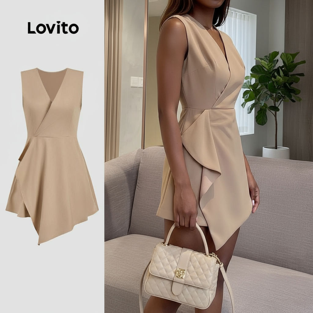 Lovito Vestido Feminino Liso com Zíper, Básico e Elegante em Caqui, Ideal para Primavera/Verão, Ref. L134LD309 em Oferta na Shopee