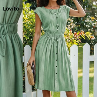 Lovito Vestido Feminino Casual Liso com Cordão em Jacquard para Verão e Primavera LBL24345 em Oferta na Shopee