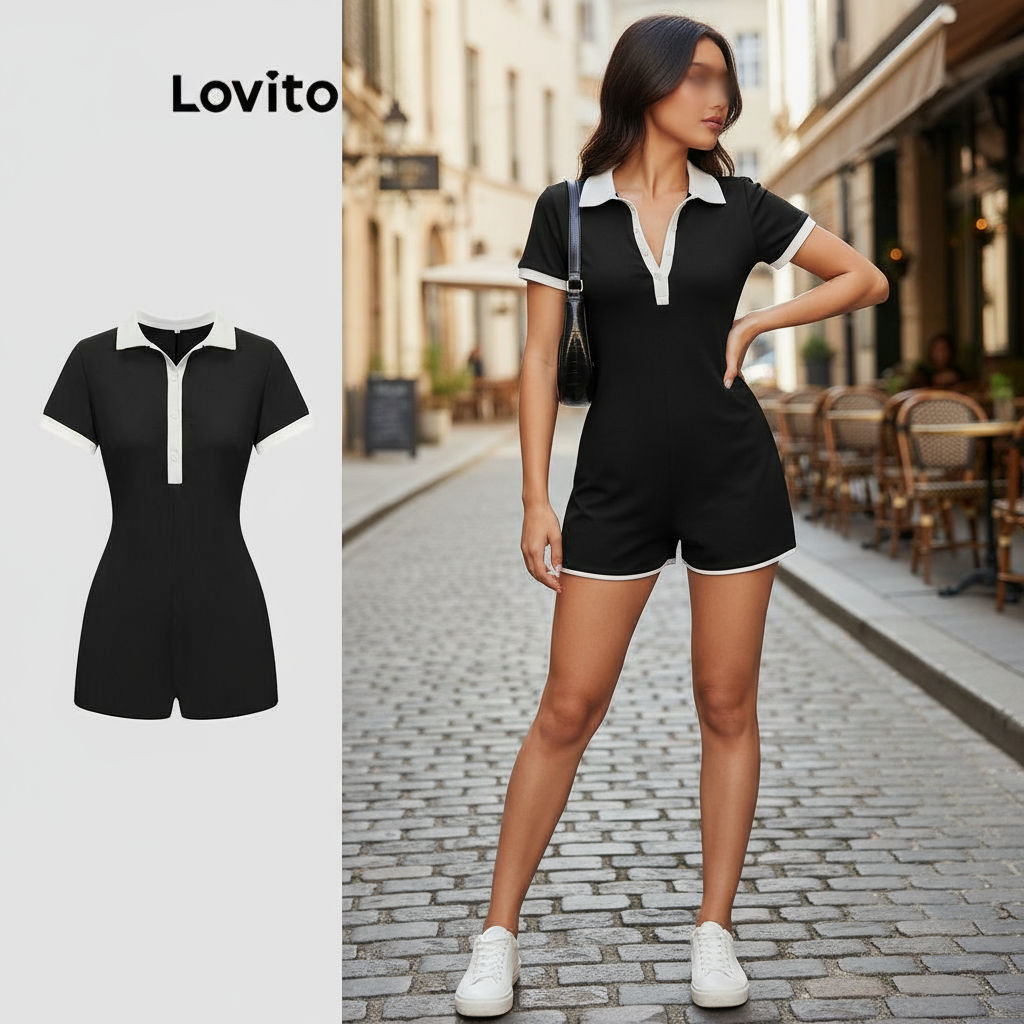 Lovito Macacão Feminino Esportivo Liso com Blocos de Cores Verão Primavera L89ED127\5 em Oferta na Shopee