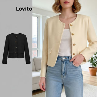 (Elegante) Lovito Blazer De Bolso Com Botão Outono Inverno Blazer Para Mulheres LNA29388 (Multi-color)