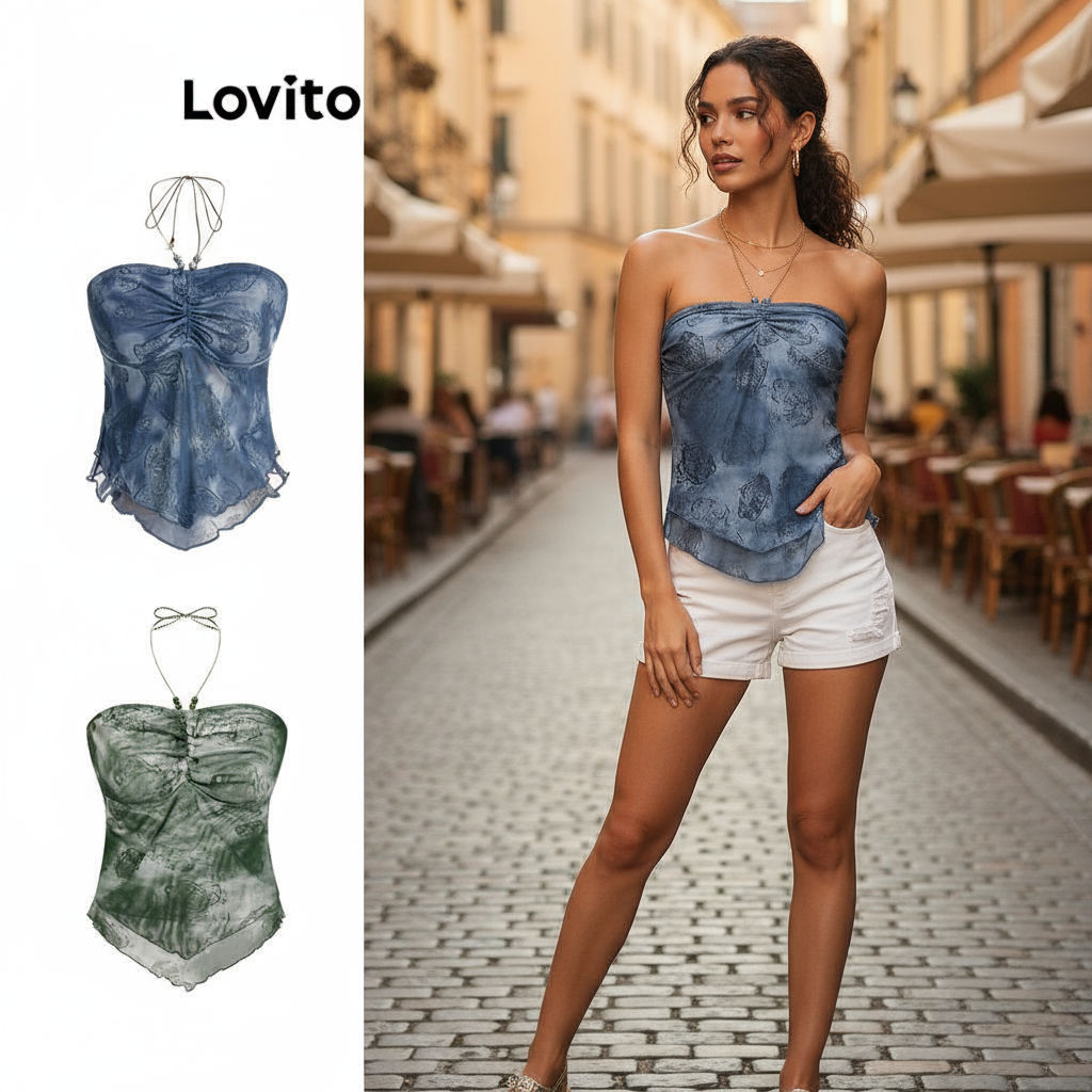 Lovito Regata Boho Feminina com Estampa Paisley e Camada Dupla com Contas L83ED011 em Oferta na Shopee