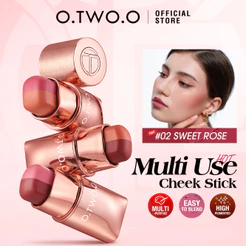 O.TWO.O Batom & Blush em Bastão Alta Dupla Cor, Toque Sedoso, 7 g, 3 Cores