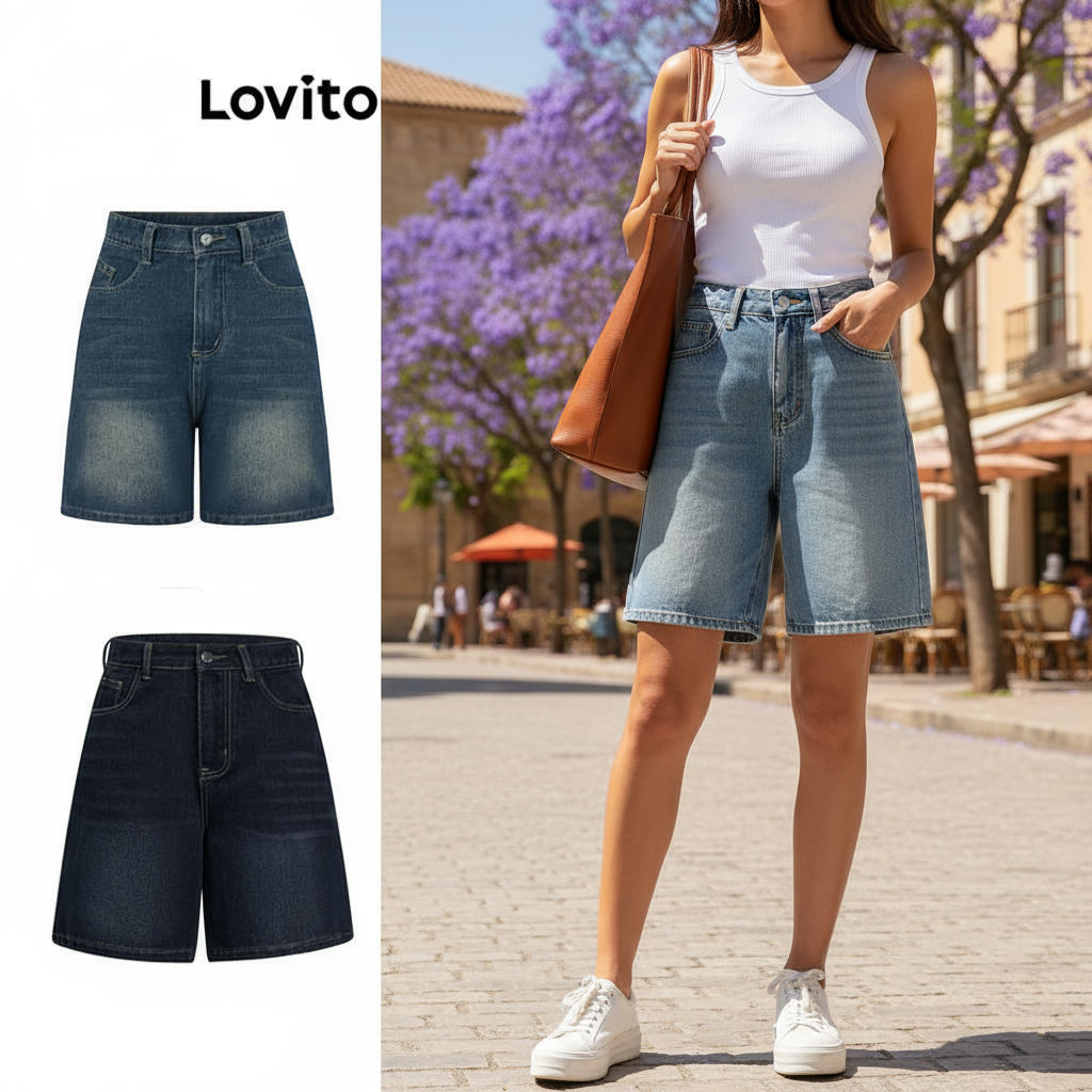 Lovito Shorts Jeans de Bolso Primavera Verão Feminino LNA19020 (Multicolor) em Oferta na Shopee