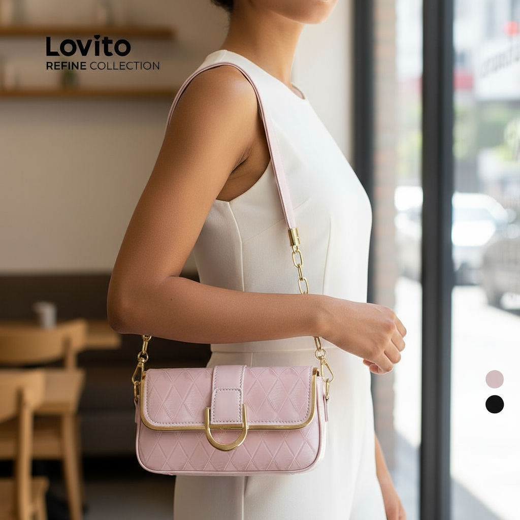 Lovito Refine Bolsa Feminina Pequena de Ombro com Corrente de Metal em Couro Colorido Elegante para Axilas LFAR6076 em Oferta na Shopee