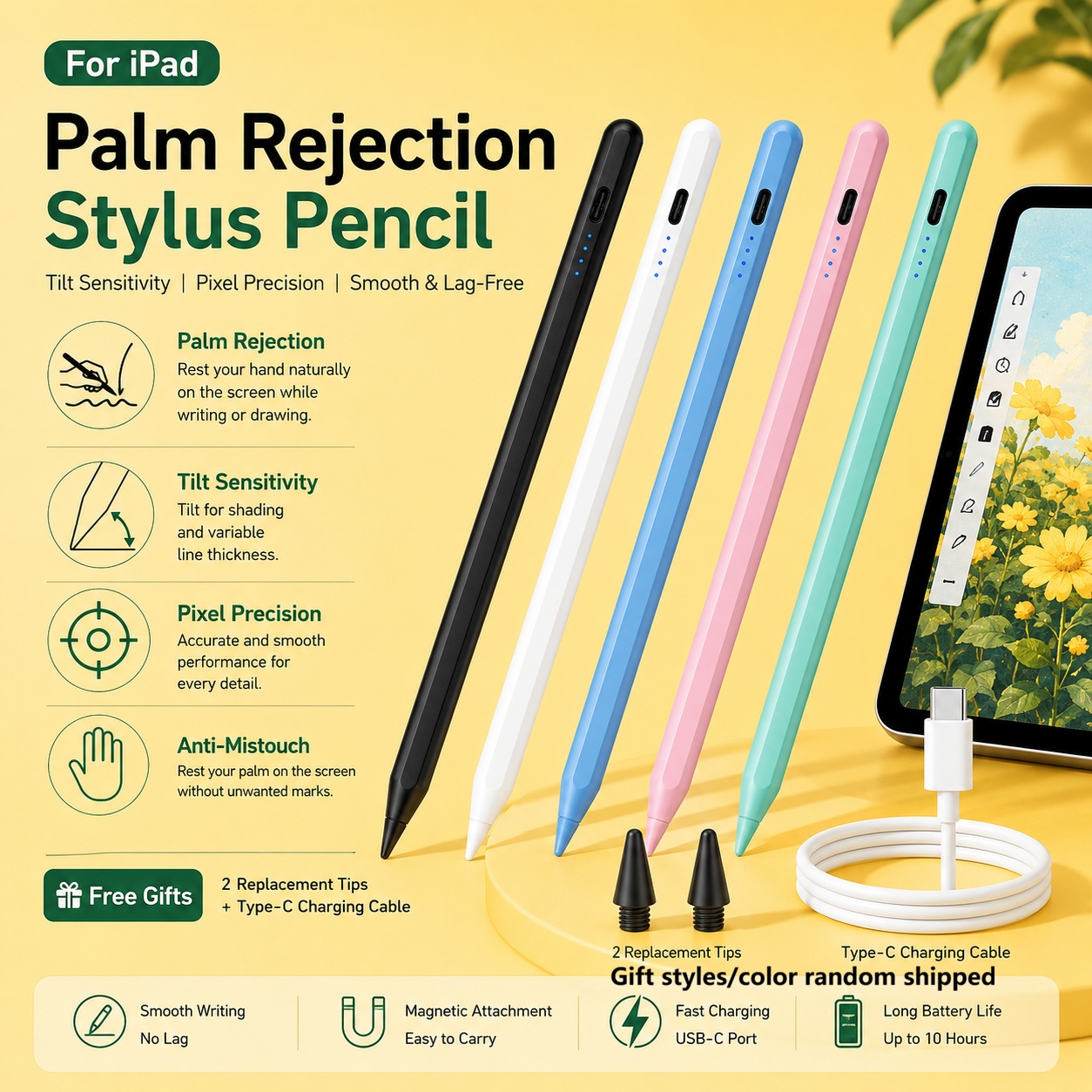 Caneta capacitiva para iPad compatível com a Apple Pencil ponta magnética carreg