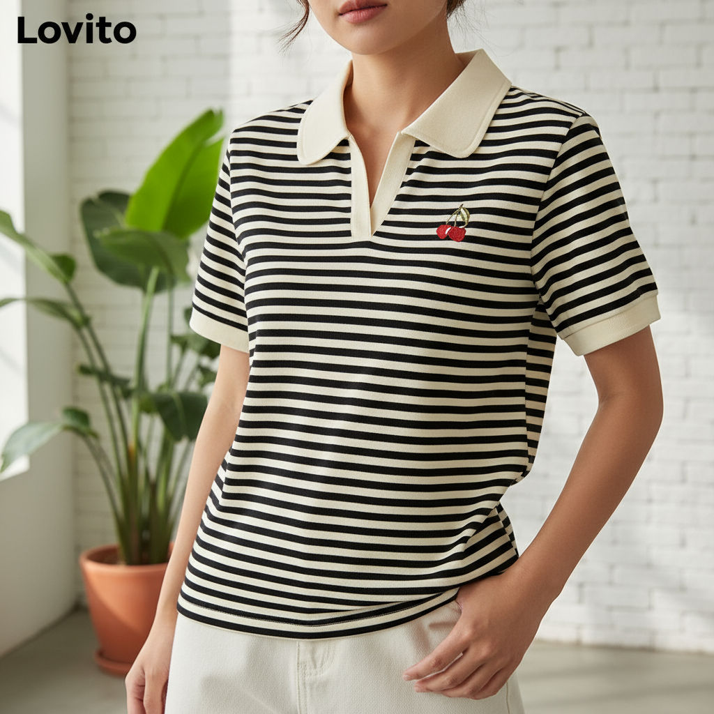 Lovito Blusa Feminina Bordada Casual para Verão/Primavera LNE37180