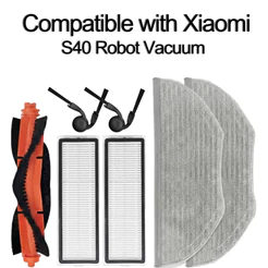 Compatível com Xiaomi S40 Robô Aspirador, Kit de Acessórios de Reposição Escova Principal, Escova Lateral, Filtro HEPA,