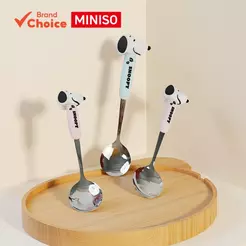 MINISO Série Snoopy - Cabeça fofa e de boneca & colher (branca, rosa, azul) 17 cm × 4 cm × 2,4 cm