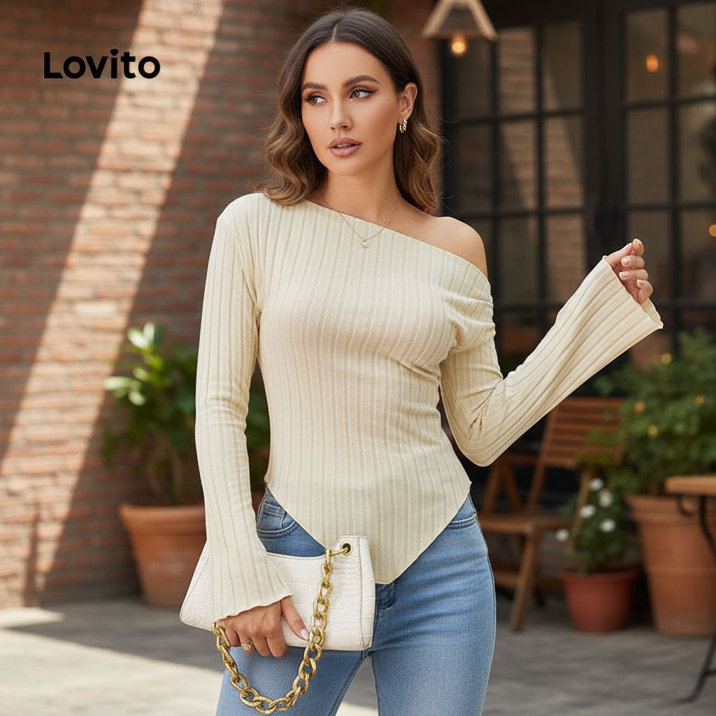 Lovito Blusa Feminina Lisa Assimétrica Sofisticada LBL12233 em Oferta na Shopee