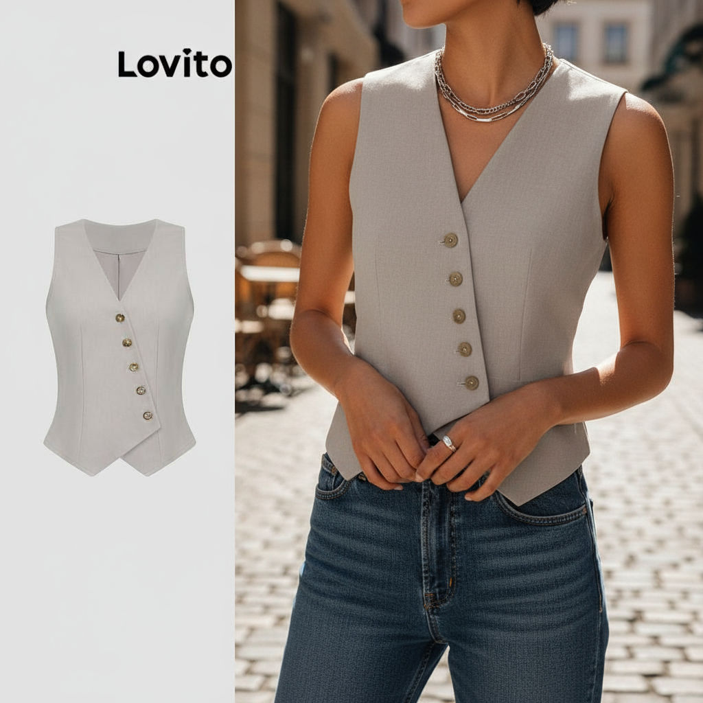 Lovito Top Casual Liso Assimétrico, Regata De Verão Para Mulheres L120ED215\3 em Oferta na Shopee