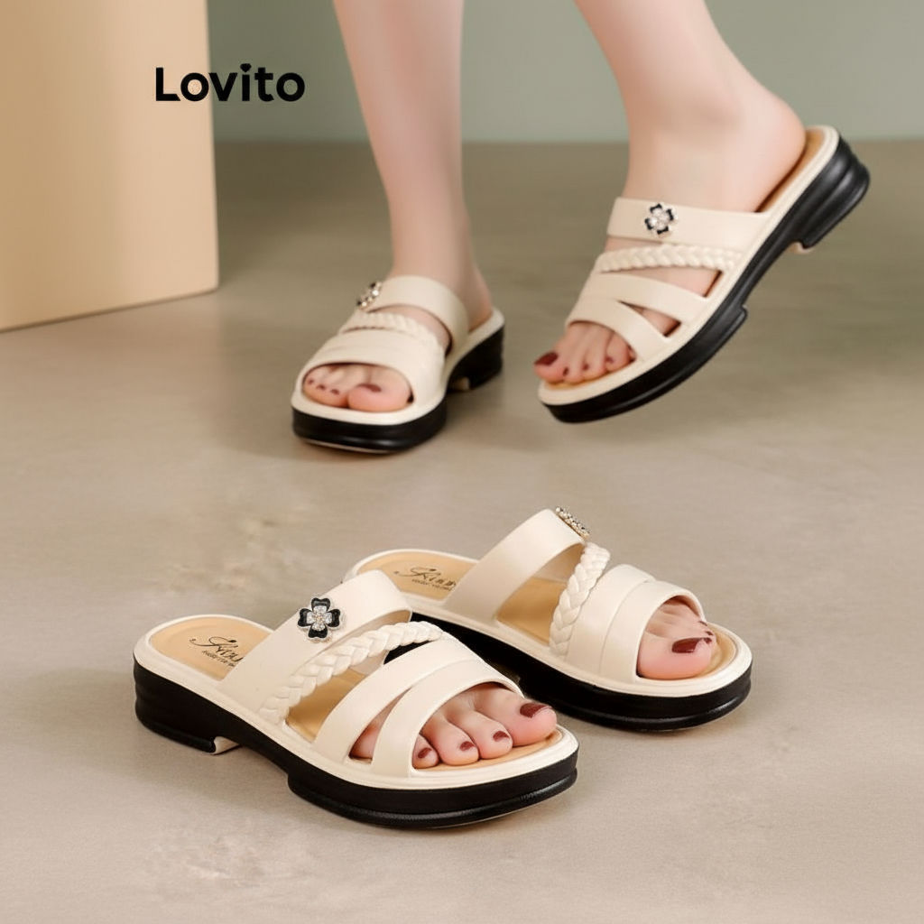 Lovito Sandália Plana Feminina Versátil Antiderrapante para Uso Casual Externo LFA71159 em Oferta na Shopee