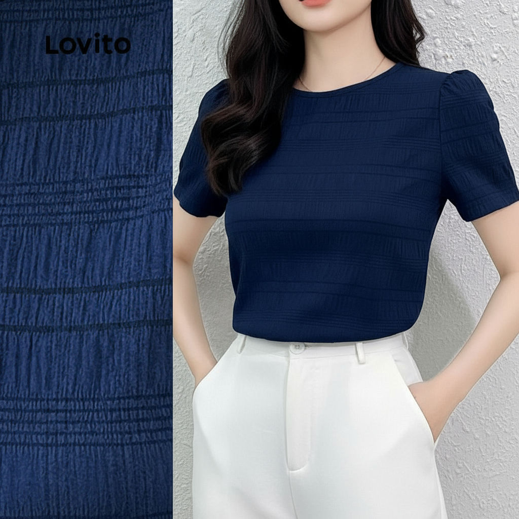 Blusa Feminina Azul Marinho Elegante Jacquard para Primavera/Verão L138ED085
