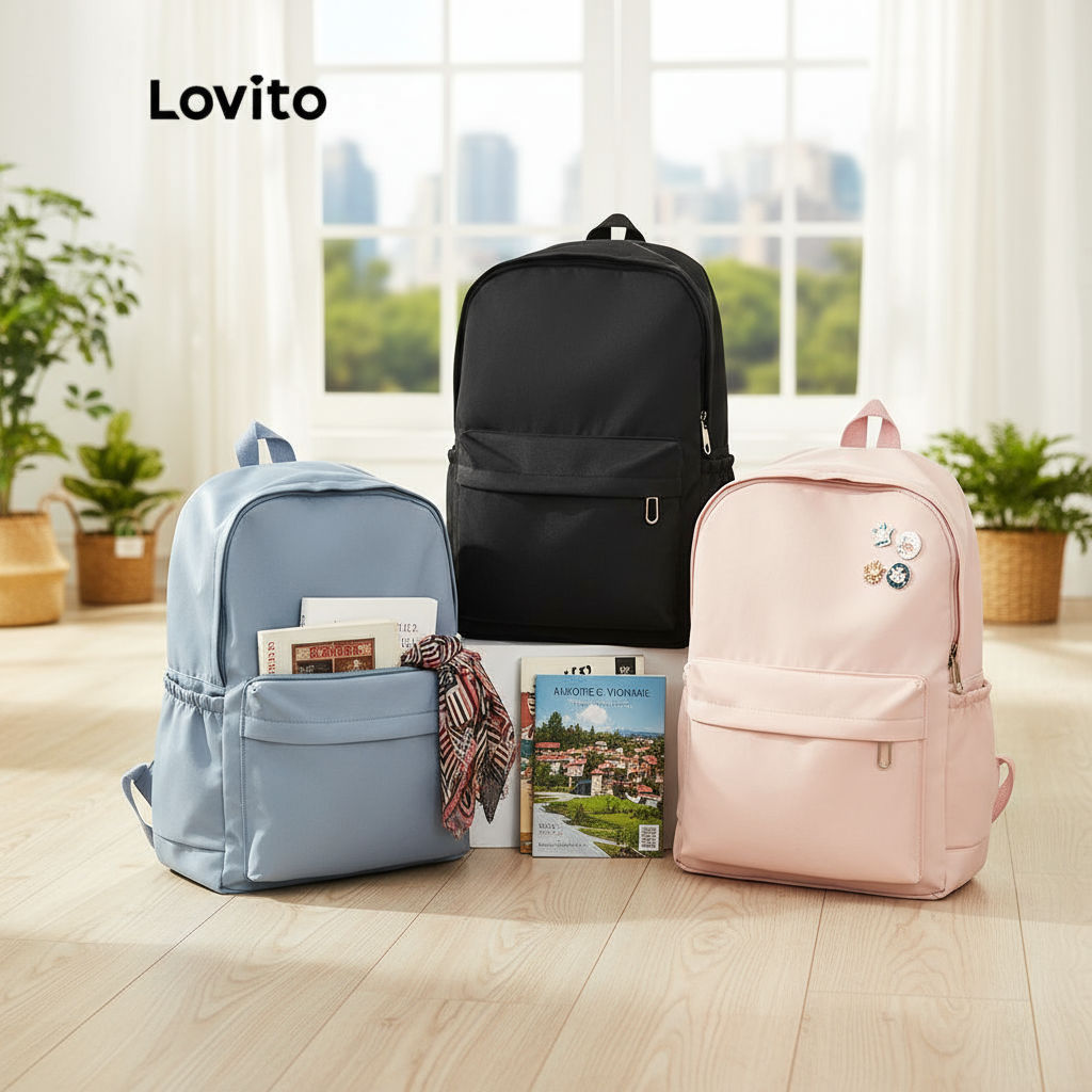Lovito Mochila Colorblock Preppy Lisa com Pulseira de Ombro Dupla e Múltiplos Bolsos L41BA05 em Oferta na Shopee